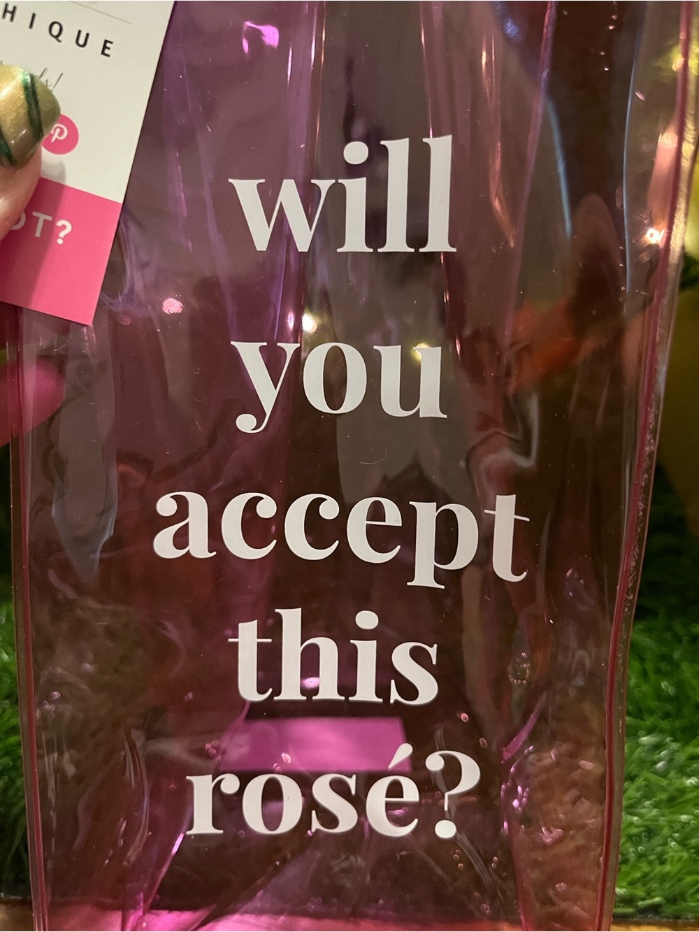 GRAPHIQUE- Will you accept this rosé? Pink transparent Wine Tote Bag.